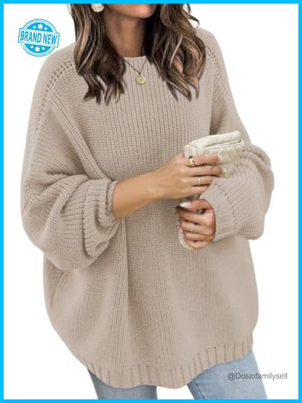 Wkior Oversized Mockneck Sweater Batwing Long Sleeve Pullover